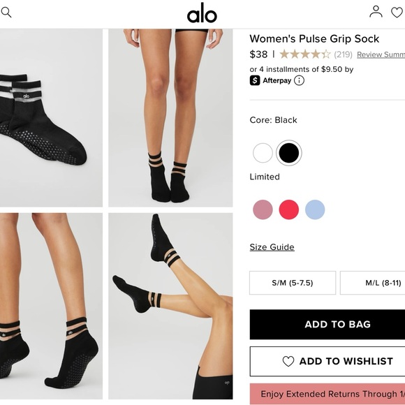 ALO Yoga Accessories - ALO Yoga Women's pulse Grip Socks black M/L retails $38 Pilates black